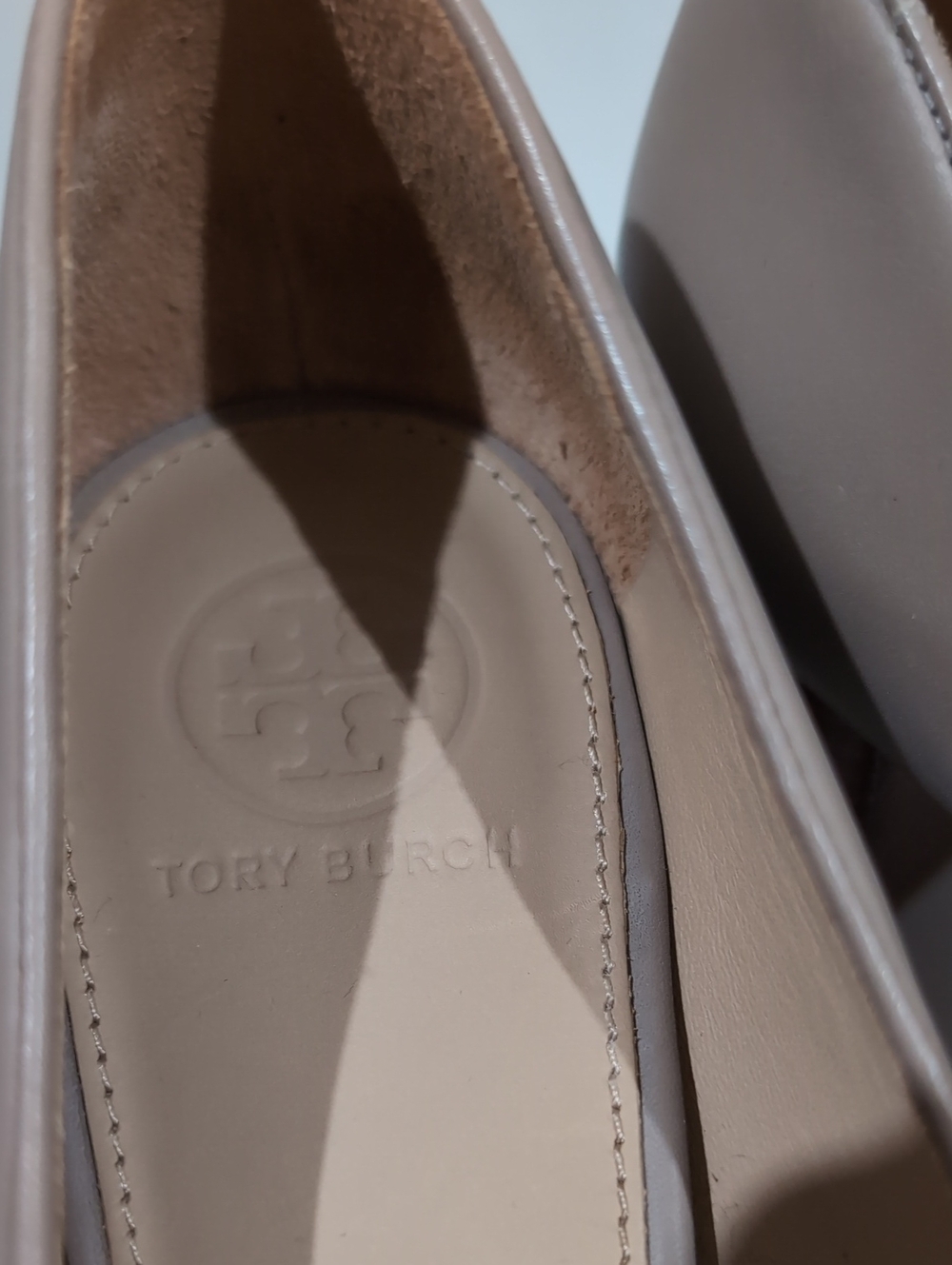 Tory Burch Taupe Block Heel Logo Pumps - Picture 4 of 5